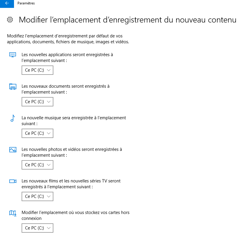 Modifier les emplacements d'enregistrement dans Windows 10-2